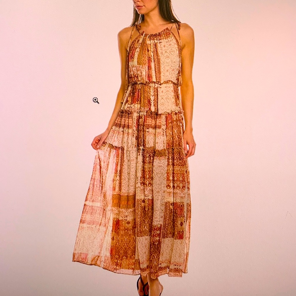 Size 8 fully lined tie at shoulders halter style maxi dress. Brand new, tags.